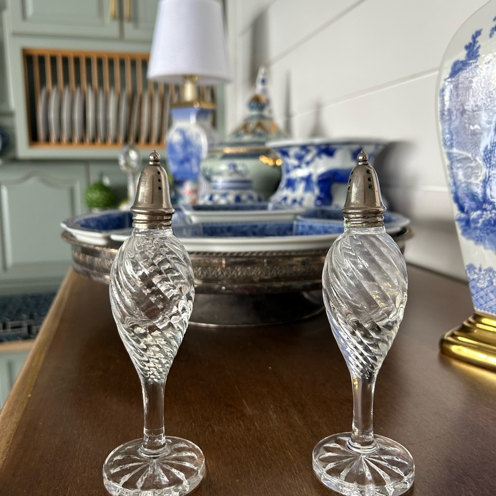 Elegant Glass Salt and Pepper Shakers with Silver Tops